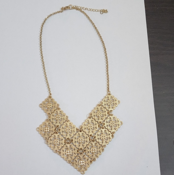 Vintage Necklace V-Neck Bib Gold Tone - Picture 1 of 5